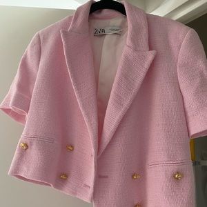 ZARA Buttoned Textured Weave Cropped Blazer M